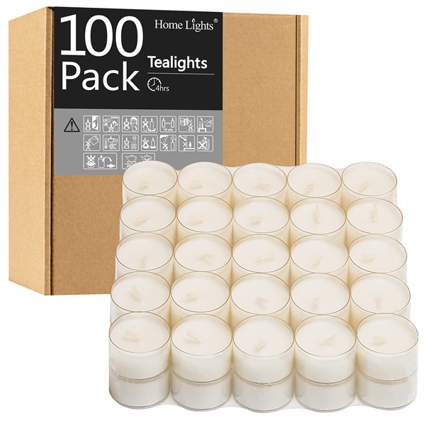 Picture of Tealight Candles, Giant 100 Bulk Packs, White Unscented European Smokeless Clear Cup Tea Lights for Shabbat, Weddings, Christmas, Home Decorative- 100 Pack